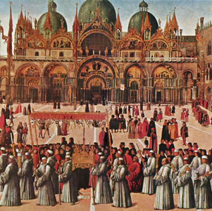 A painting of Piazza San Marco by Bellini in the Galleria della'Accademia in Venice