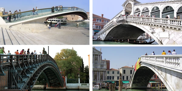 The main bridges of Venice: Rialto, Accadmeia, Scalzi, and Calatrava