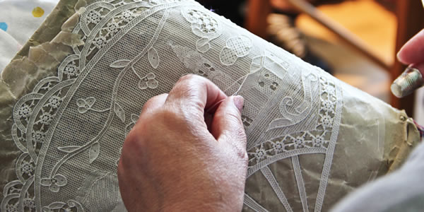 Lace being made on the island of Burano in Venice