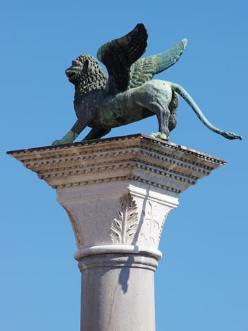 Lion of San Marco atop a column on Piazzetta San Marco, Venice
