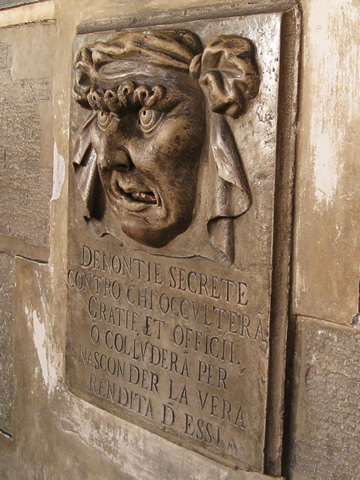 A Bocca di Leone, or Lion's Mouth, slot for accusing fellow citizens of a crime at Venice's Palazzo Ducale.