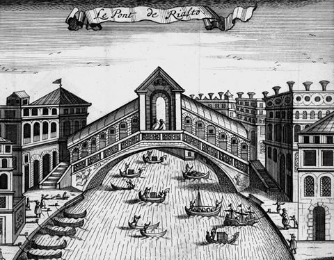 The Rialto Bridge in Venice in 1694