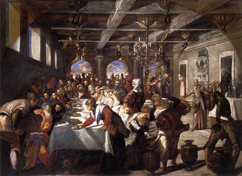 Marriage at Cana by Jacopo Tintoretto (1561) in the church of Santa Maria della Salute, Venice