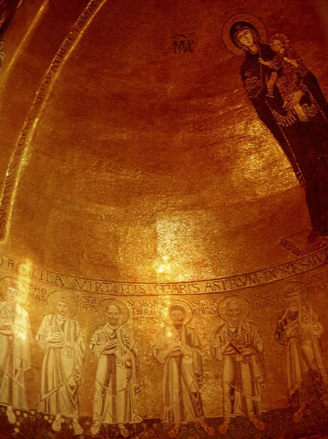 The golden 12th century mosaics in the apse of Basilica of Santa Maria Assunta on Torcello.