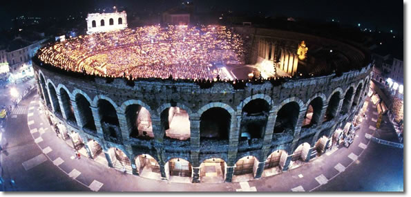 The Arena di Verona at night.